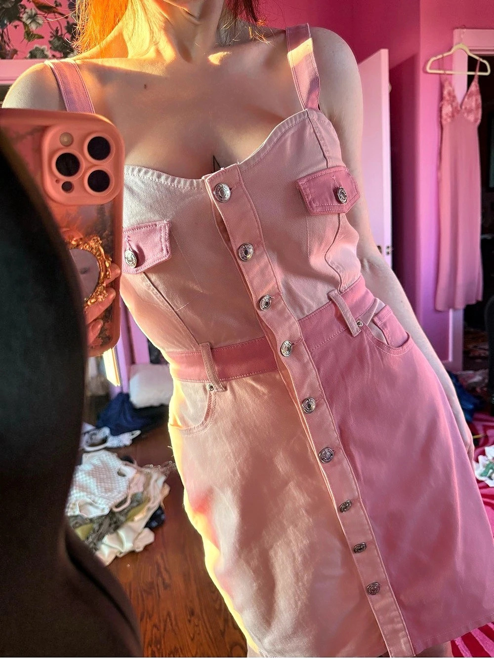 Juicy Couture Pink Colorblock Denim Bodycon Mini Dress NWT M - Picture 3 of 8